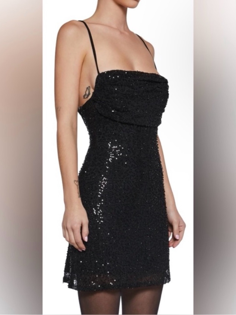 Lovesome Women’s Shine Brightly Black Sequence Crowl Neck Mini Dress Size Small